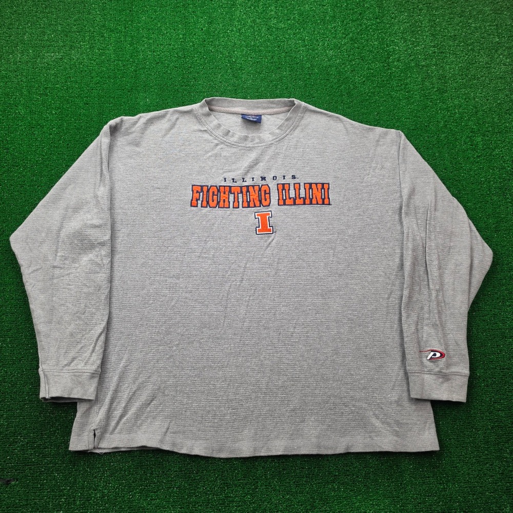 Vintage Illinois Fighting Illini Pro Player Waffle Knit Shirt Mens XL Gray NCAA